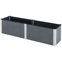 Outsunny Hochbeet, offener Boden, hohe Seiten, wetterfest, Aluminiumrahmen, 200 x 50 x 56 cm, Grau(m-1)