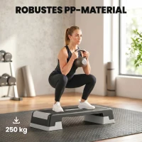SPORTNOW Steppbrett höhenverstellbar Fitness Aerobic Stepper mit 3 Stufen (15/20/25 cm), Anti-Rutsch-Matte Schwarz+Grau(m-6)