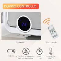 HOMCOM Riscaldatore Elettrico da Parete a 3 Modalità con Timer 12h, in PP e PA, 56x18.5x11.7 cm, Bianco e Argento(m-5)