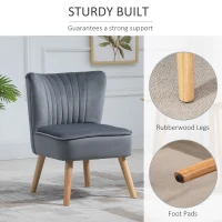 HOMCOM Velvet Accent Chair Occasional Tub Seat Padding Curved Back with Wood Frame Legs Home Furniture for Bedroom Living Room Set of 2 Grey(m-4)