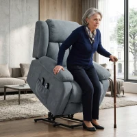 HOMCOM Fotoliu Electric cu Ridicare și Reclinare 135° din Țesătură cu Aspect de In, Suport Picioare, Gri(m-2)