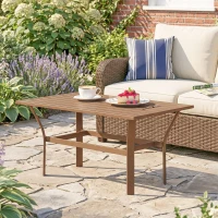 Outsunny Metal Garden Coffee Table, Rectangular Outdoor Side Table with Slatted Tabletop, Foot Pads for Outside, Garden, Balcony, Porch, 91.5 x 55 x 45cm, Brown(m-14)