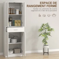 HOMCOM Armoire de cuisine moderne avec placards à portes, étagères réglables et tiroir, 60 x 35 x 180 cm, blanc(m-4)