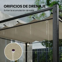 Outsunny Pérgola de Jardim 295x295x221 cm com Teto Retrátil e Cortinas UPF30+ Estrutura Metálica Pérgola para Exterior Bege(m-7)