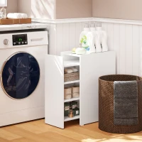 HOMCOM Meuble de salle de bain compact et étroit avec tiroir sur roulettes, 3 compartiments, 47 x 30 x 66,5 cm, blanc(m-8)