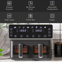 HOMCOM 8L Dual Basket Air Fryer, 8-in-1 Air Fryer Oven with Digital Display, Visible, Timer, Preheat for Oil Free Low Fat Cooking, 2500W, Sync Finish, Sliver(m-6)