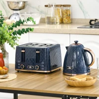 HOMCOM Kettle and Toaster Set, 1.7L 3000W Fast Boil Jug Kettle with Auto Shut Off, 4 Slice Toaster with 7 Level Browning Controls & Crumb Tray, UK Otter Thermostat, Blue(m-2)