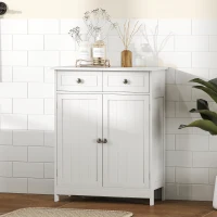 kleankin Mobile Bagno a 2 Ante con Ripiano Regolabile e 2 Cassetti in Legno, 60x30x75 cm, Bianco(m-10)