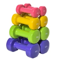 HOMCOM Ensemble d'haltères hexagonaux total 20 kg lot de 8 haltères courts de gym avec revêtement en polyuréthane multicolore(m-13)
