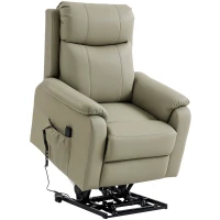 HOMCOM Poltrona Elettrica Alzapersona Reclinabile 170° in Pelle Finta Traspirante con 2 Motori, Telecomando, 4 Ruote, Freno, Poggiapiedi, Tasche Laterali, Crema(m-1)