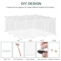 PawHut Pet Playpen DIY Small Animal Cage Open Enclosure Portable Plastic Fence 12 Panels for Hedgehog Guinea Pig White(m-11)