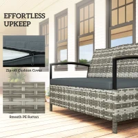 Outsunny 125L Garden Storage Bench, 2 Seater PE Rattan Outdoor Bench Storage Box with Padded Cushion, Dark Grey(m-8)