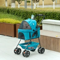 PawHut 3-in-1-Haustierkinderwagen, zusammenklappbarer Hundewagen mit 4 Rädern und abnehmbarer Trage für Hunde und Katzen Türkis(m-10)