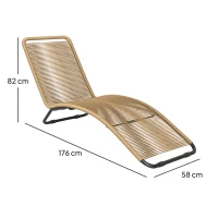 Outsunny Lettino Sdraio da Giardino a S in Rattan PE e Acciaio con Seduta Traspirante, 176x58x82 cm, Nero e color Legno(m-3)