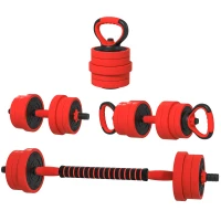 SPORTNOW Set Pesi da Palestra 4 in 1 da 30kg, Convertibile in Kettlebell, 2 Manubri, Bilanciere e Supporto Flessioni, Rosso(m-11)