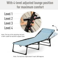 Outsunny Folding Sun Lounger Beach Chaise Chair Garden Cot Camping Recliner with 4 Position Adjustable, Baby Blue(m-4)