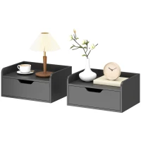 HOMCOM Set de 2 Mesitas de Noche de Pared Mesillas Flotantes con 1 Cajón para Dormitorio Habitación 40x30x19,5 cm Negro(m-11)