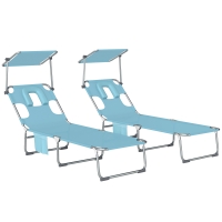 Outsunny Set de 2 Tumbonas Plegables Reclinables con Dosel 360° Orificio Facial Bolsillo Lateral y Textilene 550 g/m² Azul