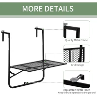 Outsunny Balcony Hanging Table, Metal Wall Mount Desk, Adjustable Folding Balcony Deck Table for Patio and Garden, Black(m-6)