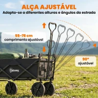 Outsunny Carrinho de Transporte Dobrável com Toldo Removível e Alça Ajustável Capacidade 100 kg para Campismo 97x52x105 cm Preto(m-5)