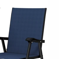 Outsunny Folding Garden Chairs Set of 2, Foldable Garden Dining Chairs with High Back, Armrests, Texteline Seat, Navy Blue(m-10)