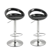 HOMCOM Set 2 Sgabelli da Bar Alti, Sgabelli Cucina Girevoli a 360°, con Schienale e Poggiapiedi, Altezza Regolabile, Base in Acciaio, per Sala da Pranzo e Cucina, 46x41x76-96cm, Nero(m-1)