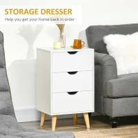 HOMCOM Bedside Table, Bedside Cabinet with 3 Drawers, Small Side Table with Wood Legs and Cut-out Handles for Bedroom, White(m-4)