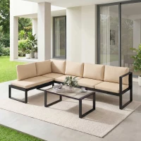 Outsunny Conjunto de Jardín Exterior de 4 Piezas con 2 Sofás de 2 Plazas 1 Sillón sin Brazos y Mesa de Centro con Cojines Caqui(m-8)