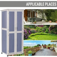 Outsunny Outdoor Garden Shed Wooden Garden Cabinet 3-Tier Double-door Storage Shed 2 Shelves Organizer with Handle Hooks Magnetic Latch Foot Pad 77 x 58 x 175cm Blue(m-6)