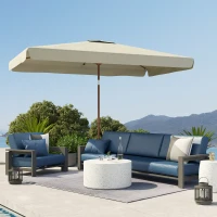 Outsunny Ombrellone Rettangolare da Giardino 2x3 m con Bordo a Balze e Manovella, in Metallo e Poliestere, Beige(m-8)