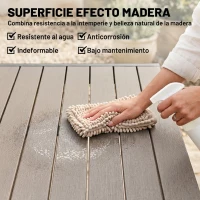 Outsunny Conjunto de Mesa y Sillas Jardín con Mesa Extensible Marco de Aluminio 8 Sillas y Tablero de Lamas de Madera Plástica(m-6)
