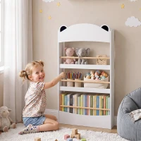 AIYAPLAY Libreria Montessoriana per Bambini 3-8 Anni a Forma di Orso con 4 Ripiani in Legno, 50x15x97 cm, Bianco(m-2)