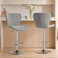 HOMCOM Set 2 Sgabelli da Bar Girevoli con Altezza Regolabile, Poggiapiedi e Schienale in Tessuto, Grigio(m-2)