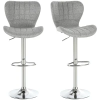 HOMCOM Set 2 Sgabelli da Bar Girevoli con Altezza Regolabile, Poggiapiedi e Schienale in Tessuto, Grigio(m-11)