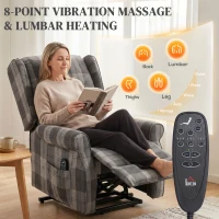 HOMCOM Power Lift Recliner Chair with Vibration Massage, Heat, Checked Lift Chair with Remote, Side Pockets, Grey(m-5)