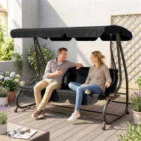 Outsunny Three-Person garden Swing Chair, with Adjustable Canopy - Black(m-8)