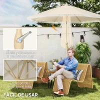 Outsunny Sombrilla de Jardín Ø265x244 cm con Manivela Manual Ángulo Ajustable y Flecos de Estilo Boho para Terraza Piscina Crema(m-5)