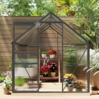 Outsunny Serra in Policarbonato e Alluminio con Finestra Apribile e Porta Scorrevole, 190x253x199 cm, Grigio Scuro(m-8)