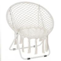Outsunny Loveuse fauteuil rond de jardin fauteuil lune papasan pliable grand confort macramé coton polyester beige(m-12)