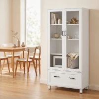 HOMCOM Arquivador com Portas de Vidro e Gaveta, Armário de Escritório com Barras Ajustáveis para Arquivo, 75x40x141 cm, Branco(m-13)