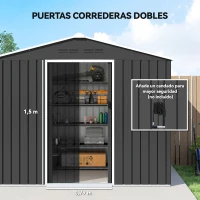 Outsunny Cobertizo de Jardín Exterior 3,6 m² 236x171x191 cm con Puertas Correderas y Ranuras de Ventilación Gris Oscuro(m-5)