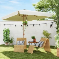 Outsunny Ombrellone Rettangolare da Giardino 2x3 m con Bordo a Balze e Manovella, in Metallo e Poliestere, Beige(m-2)