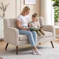 HOMCOM Canapea 2 locuri 118 cm cu aspect corduroy, capitonaj cu nasturi, canapea tapițată modernă și confortabilă cu picioare din lemn pentru spații mici(m-5)