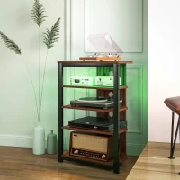 HOMCOM 4-Tier Corner TV Stand with Storage, LED Lights, Cable Management, Small Entertainment Centre for TVs up to 29", for Living Room, Bedroom, Brown Wood Effect(m-10)