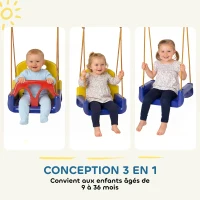 Outsunny Balançoire siège 3 en 1 évolutif pour enfant avec dossier et barre en T amovibles intérieur extérieur hauteur ajustable(m-4)