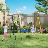 Outsunny Set Altalene da Giardino Rotonda e Classica, Scalette in Acciaio e Corda e Canestro per Bambini 3-8 Anni(m-2)