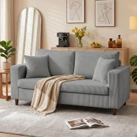 HOMCOM Sofá de 2 Plazas Tapizado en Pana con Asiento Ancho y Profundo y Patas de Madera 170x80x82 cm Gris Claro(m-18)