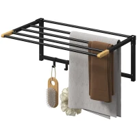 HOMCOM Toallero de Baño de Pared Toallero Plegable con 5 Barras y 6 Ganchos para Toallas Baño 60 cm Negro(m-11)