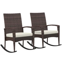 Outsunny Outdoor PE Rattan Rocking Chair Set of 2, Garden Rocking Chair Set with Armrest and Cushion, Brown(m-1)