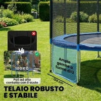 SPORTNOW Trampolino Elastico da Giardino Ø244x240 cm con Rete di Protezione e Scala, in Acciaio e PP, Blu(m-4)